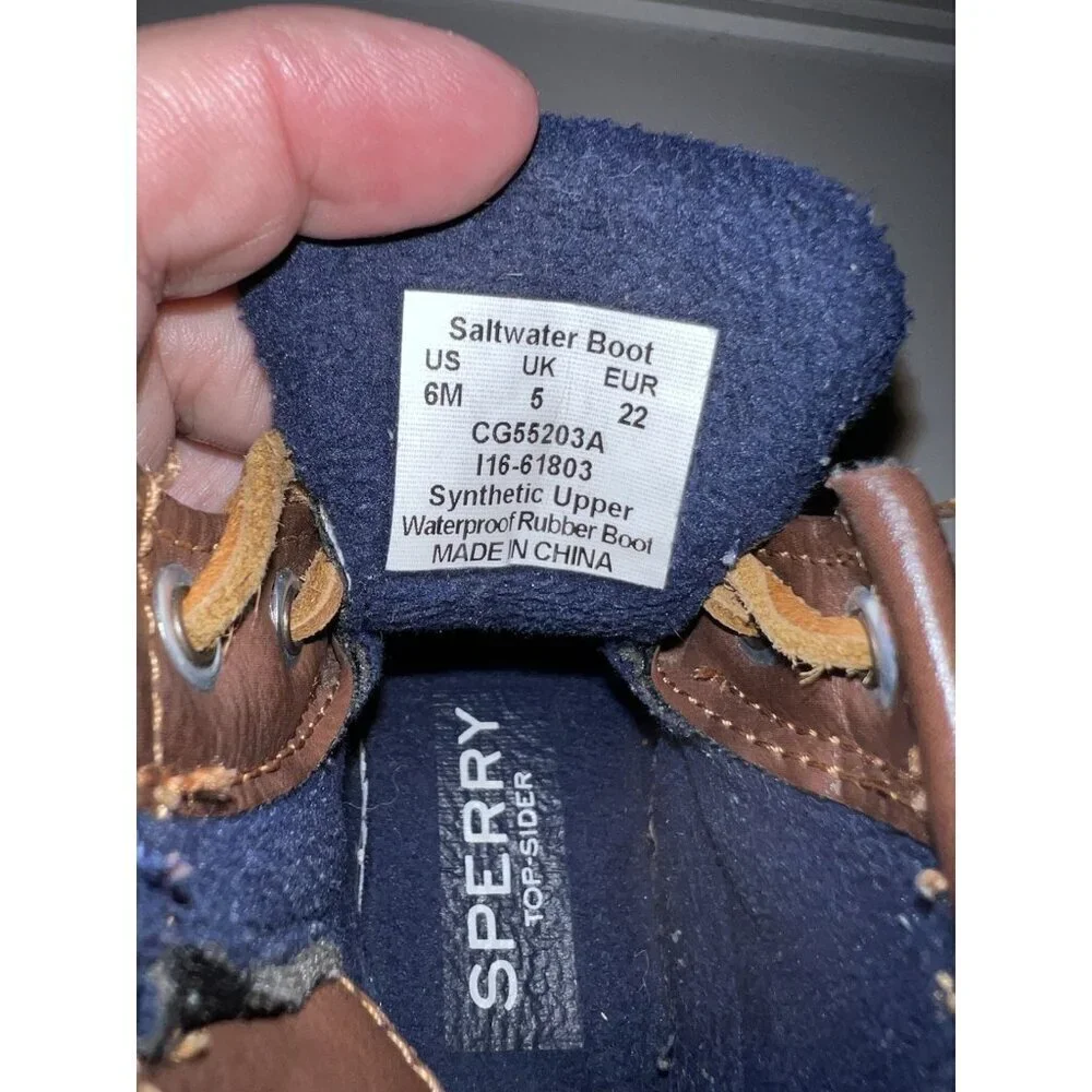 Sperry Saltwater Baby Duck Navy and Brown Lace Zipper Boots Sz  6 Months